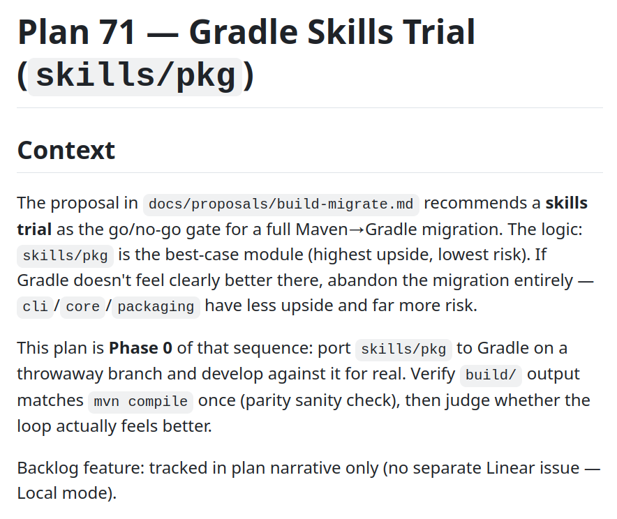 Plan 71 (Version 1) — Gradle skills trial