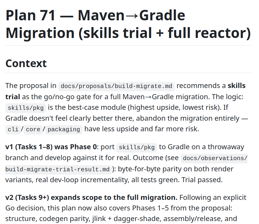 Plan 71 (Version 17) — Maven to Gradle migration