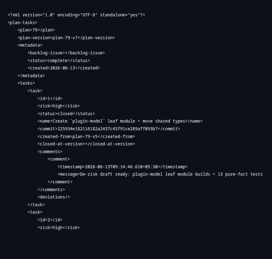 Tasks from Plan 79, stored as XML