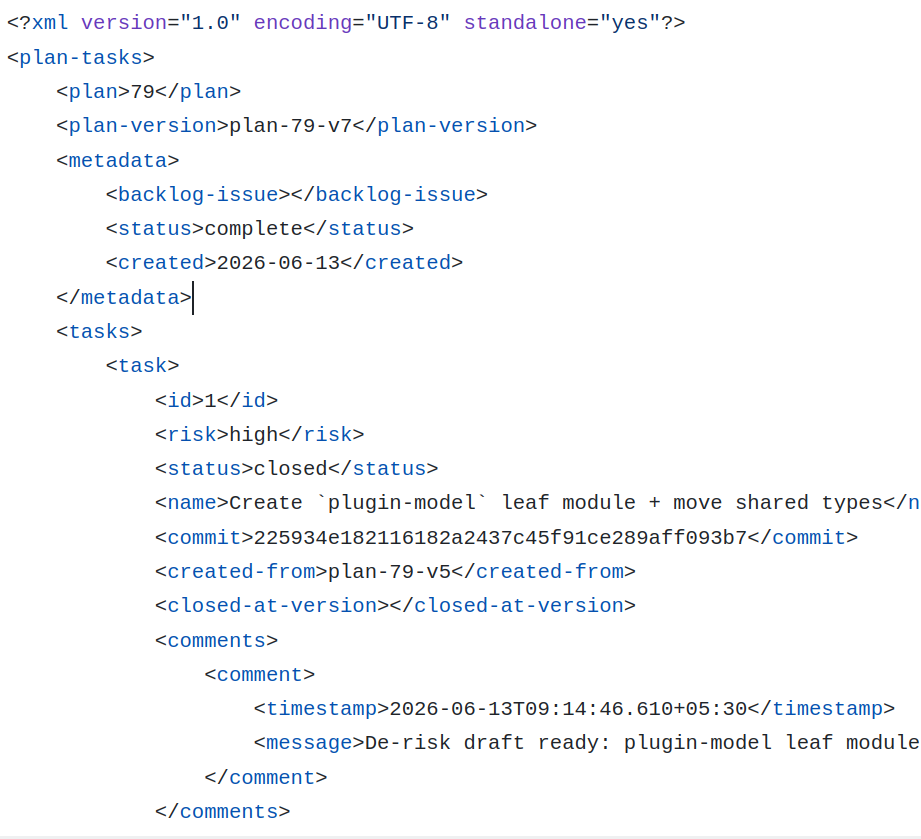 Tasks from Plan 79, stored as XML